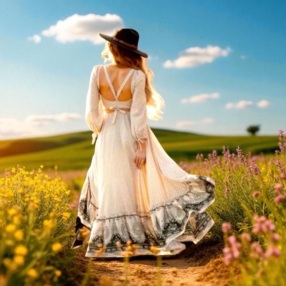 Mia Joy Dresses & Skirts - Joyfolie Cream Tiered Gown with Bishop Sleeves MSRP 265.00 Brand New